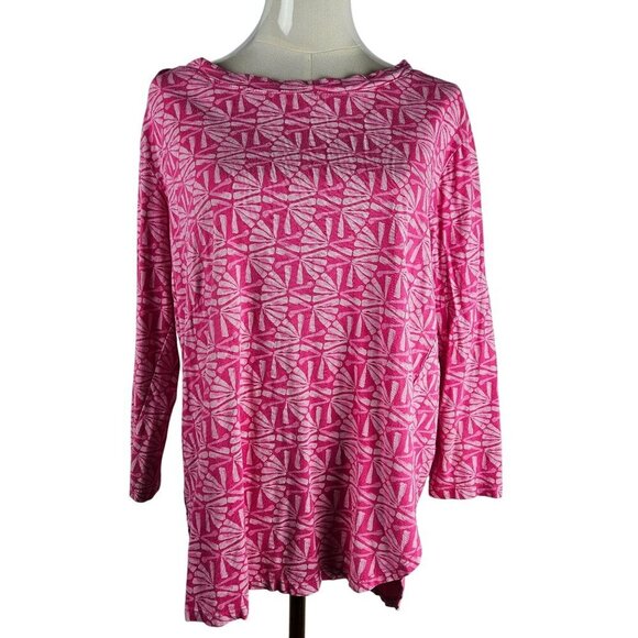 Fresh Produce Medium Pink Catalina Pattern High Lo Shirt 3/4 Sleeve - Picture 1 of 10